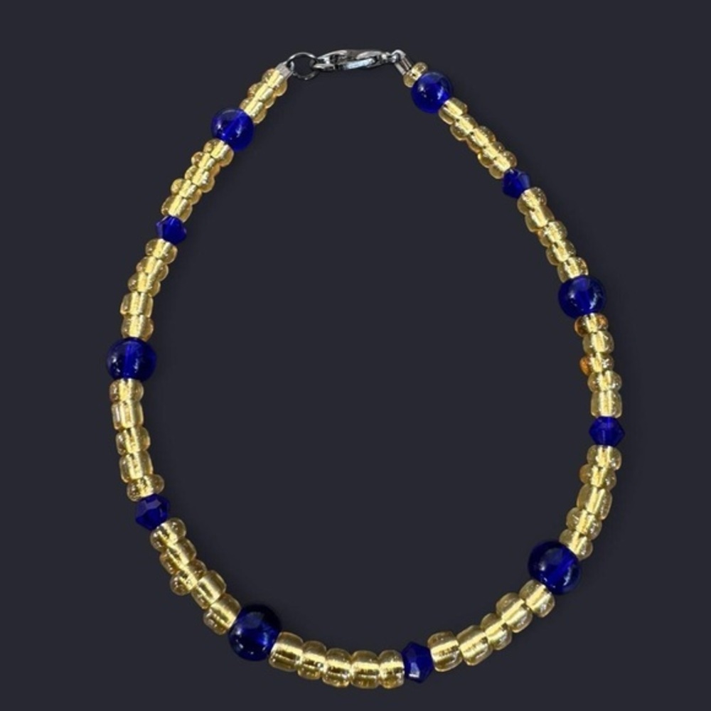 Gold & Blue Glass Bead Anklet
